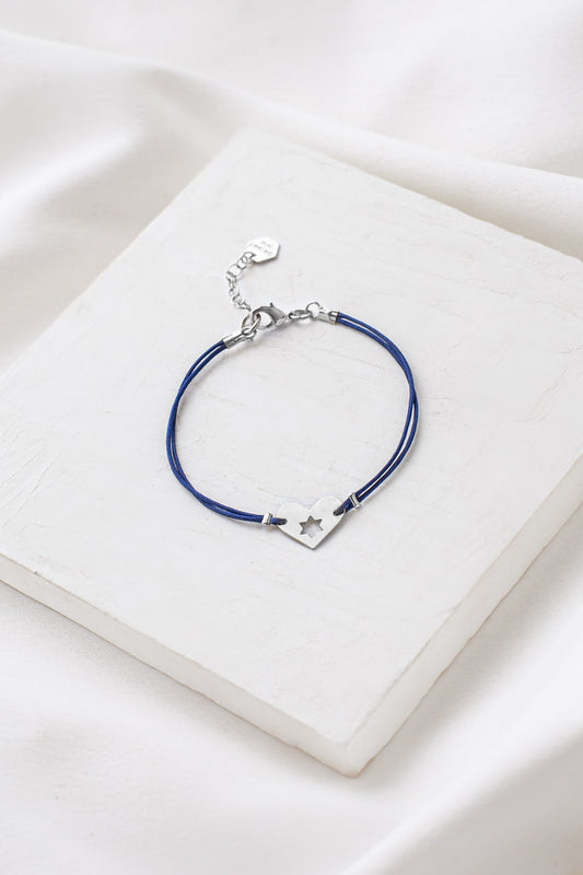 ISRAEL AT HEART BRACELET BLUE STRING SILVER