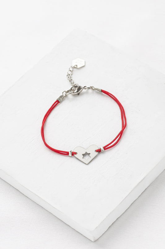 ISRAEL AT HEART BRACELET RED STRING SILVER