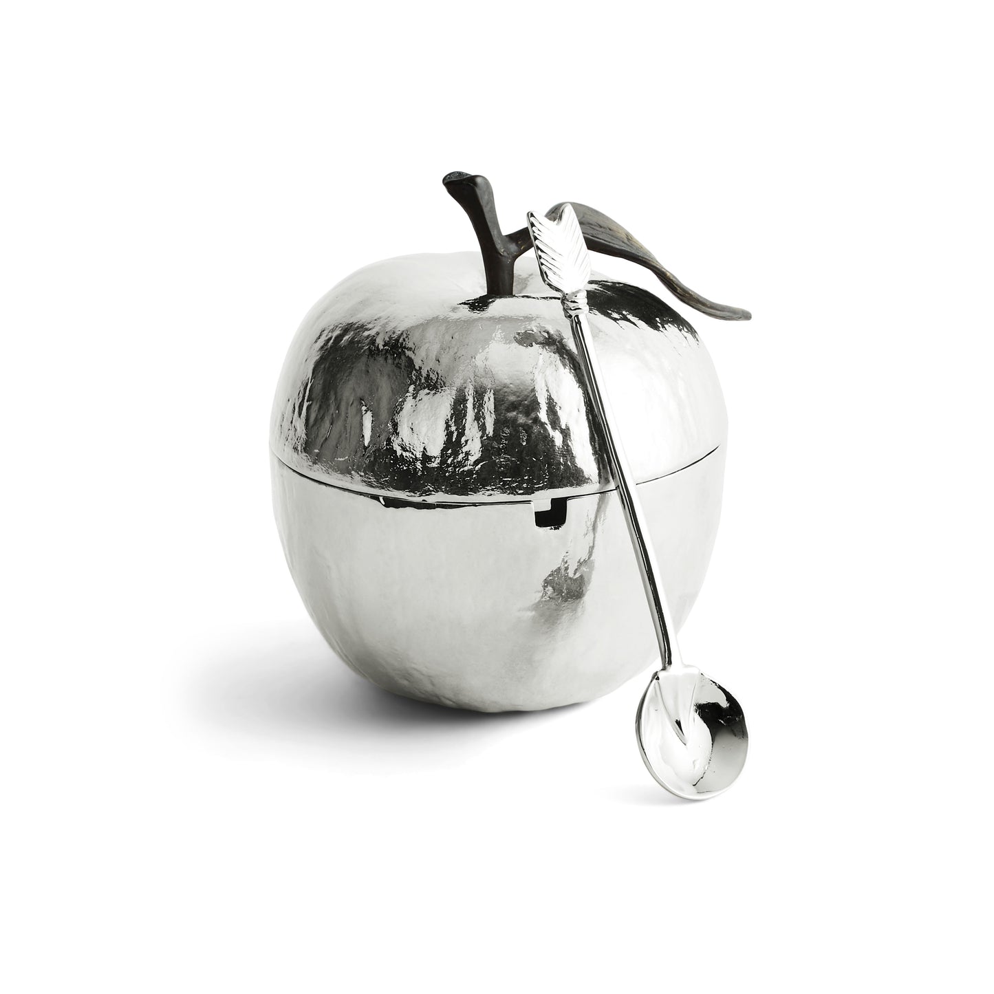 Apple Honey Pot w/ Spoon Nickelplate