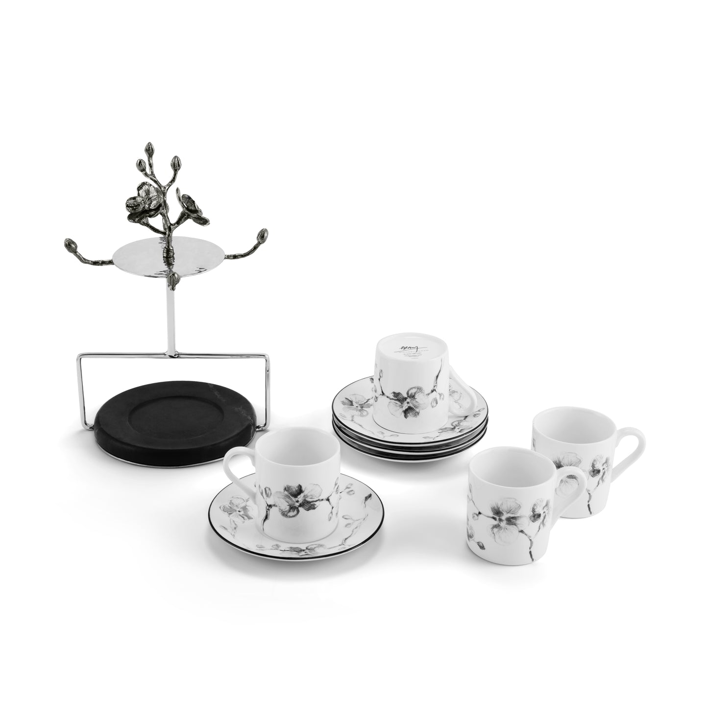 Black Orchid Demitasse Set & Stand