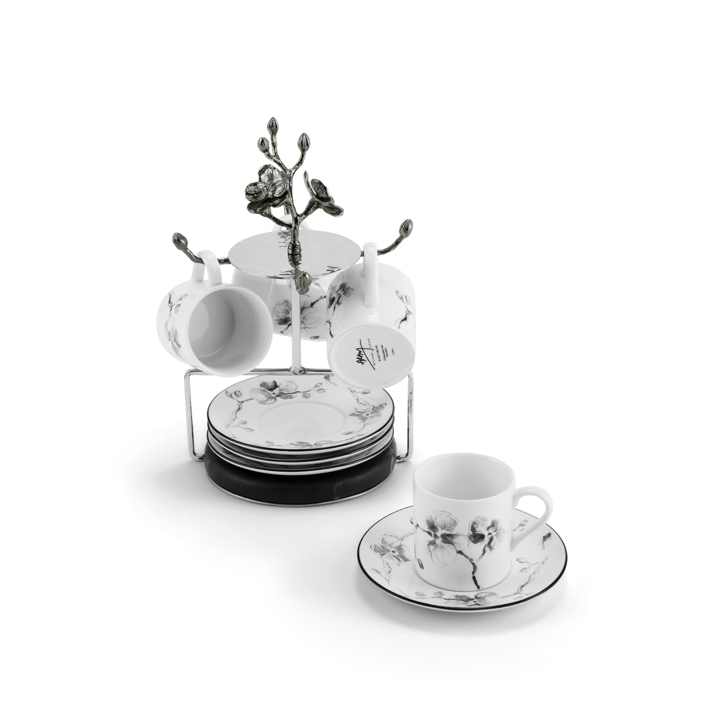 Black Orchid Demitasse Set & Stand