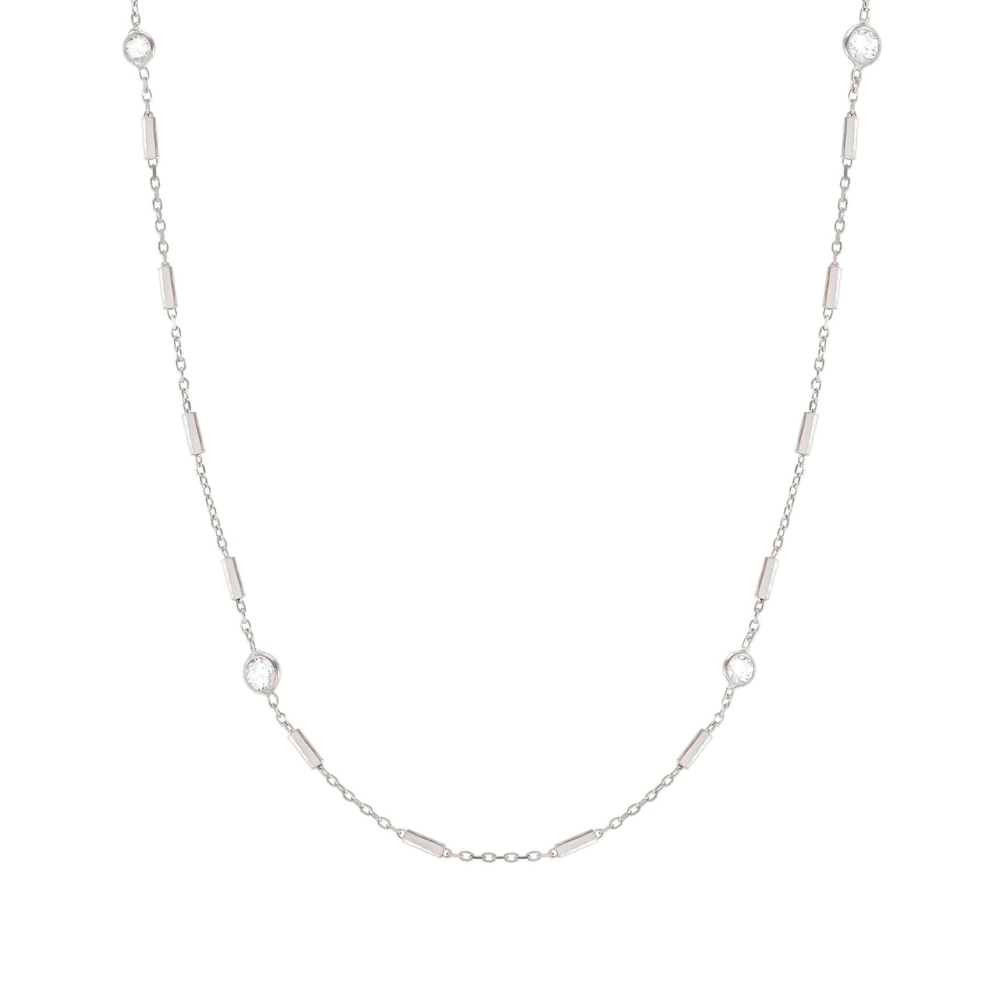 Bella Collection - Sterling Silver Necklace with CZ Stations