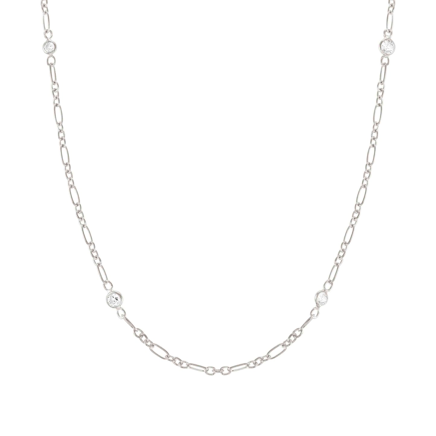 Bella Collection - Sterling Silver Necklace with CZ Stations