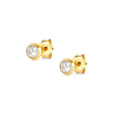 Bella Collection Sterling Silver / 24 Karat Gold Plated Stud CZ Earrings
