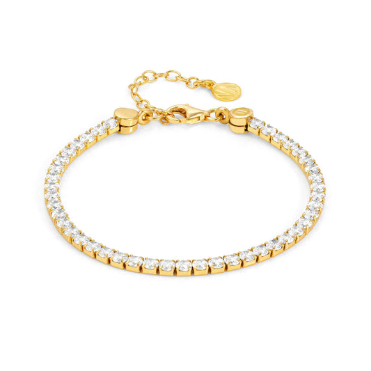 Chic & Charm Bracelet Sterling Silver, 24 Karat Gold Plated And White CZ