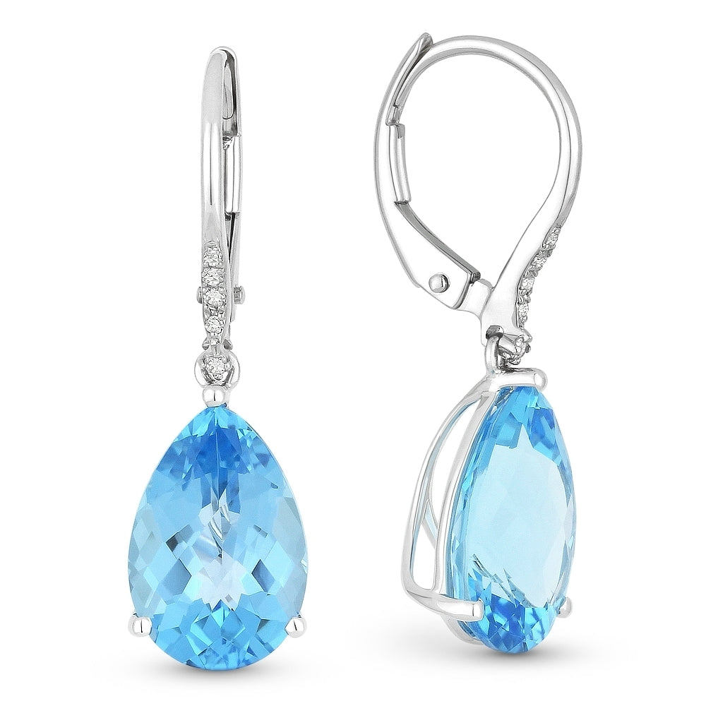 14 Karat White Gold Blue Topaz Hanging Earrings