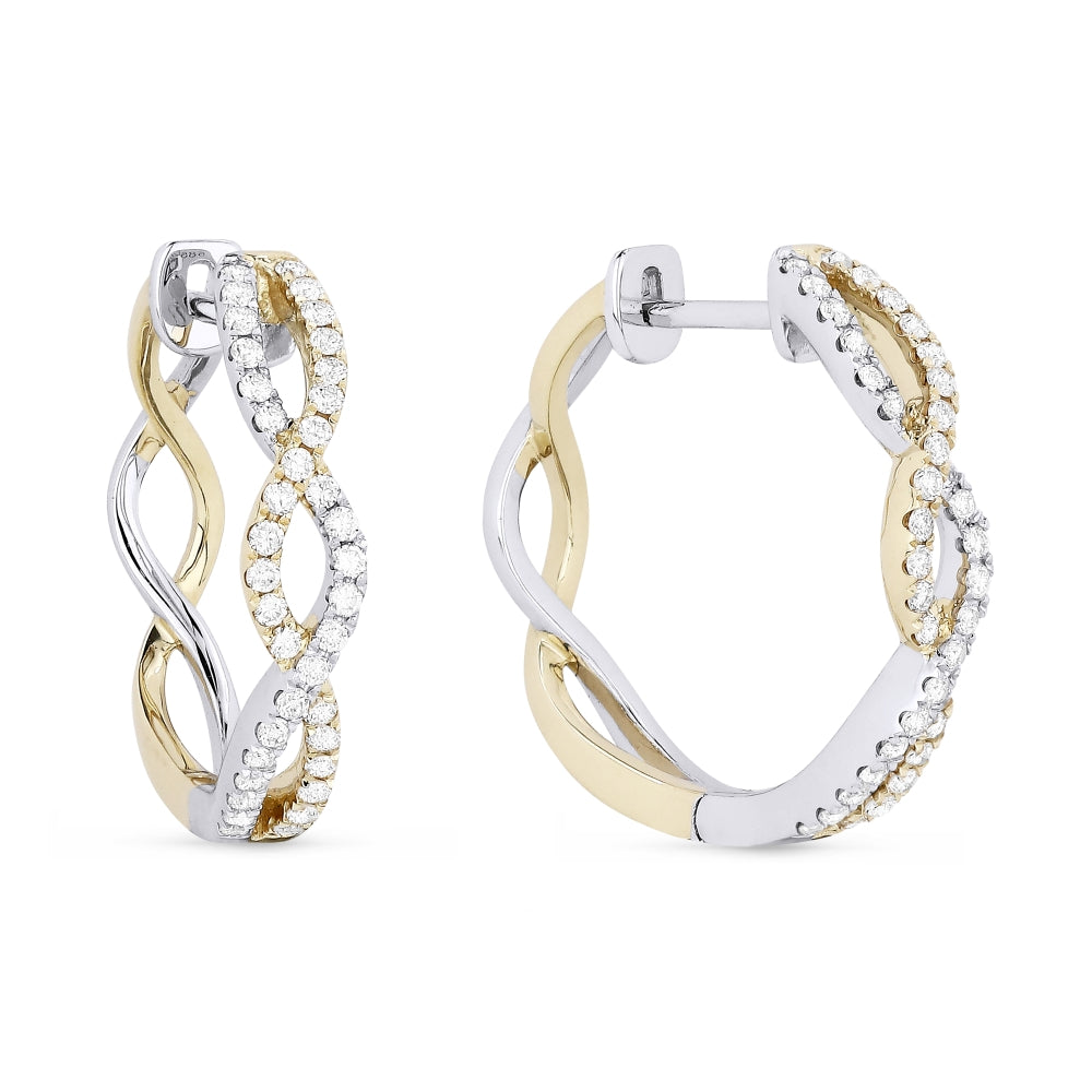 14 Karat White & Yellow Gold Hoops With Diamonds