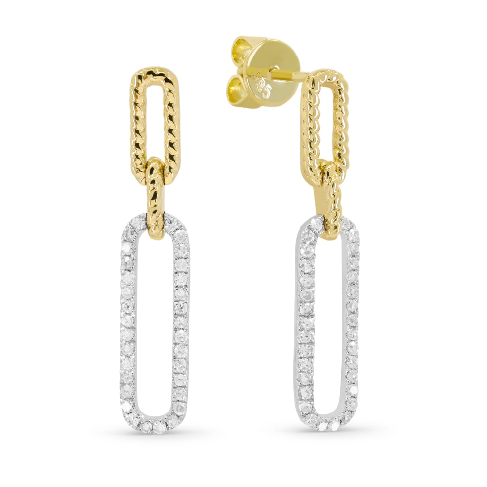 14 Karat Two Tone Paper Clip Earrings With Diamonds