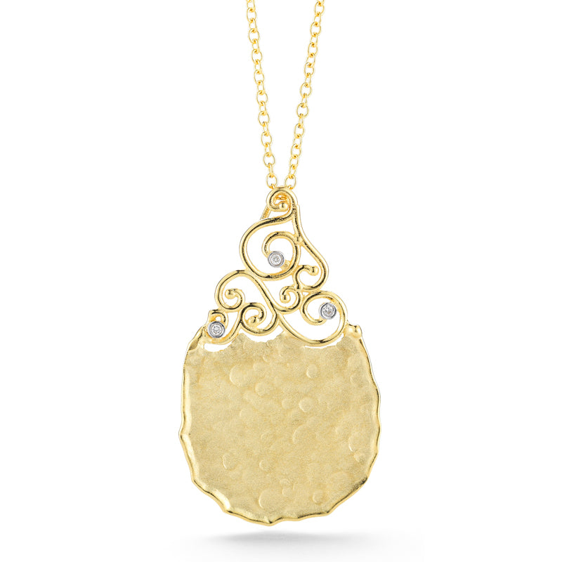 14K Yellow Gold Tear Drop Filigree Pendant