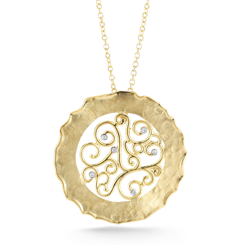 14K Yellow Gold  Round Filigree Pendant.