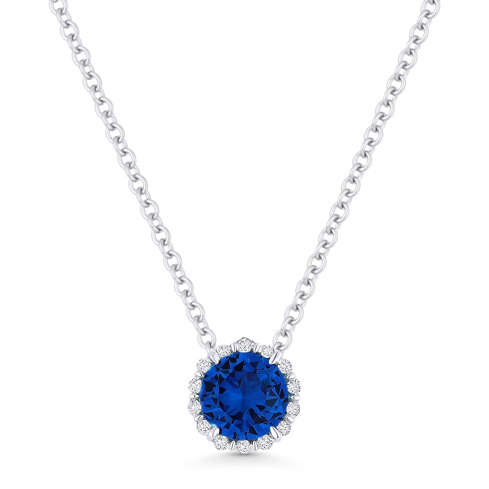 14 Karat White Gold Created Sapphire Pendant