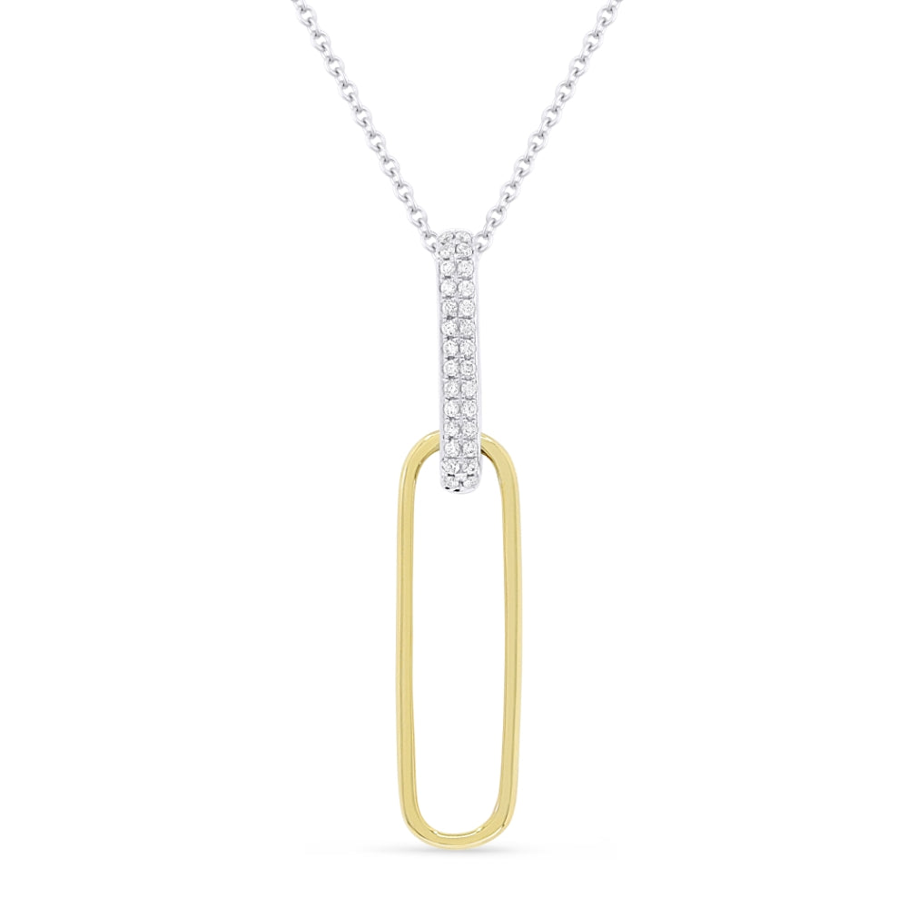 14 Kart Two Tone Paper Clip with Diamonds Pendant