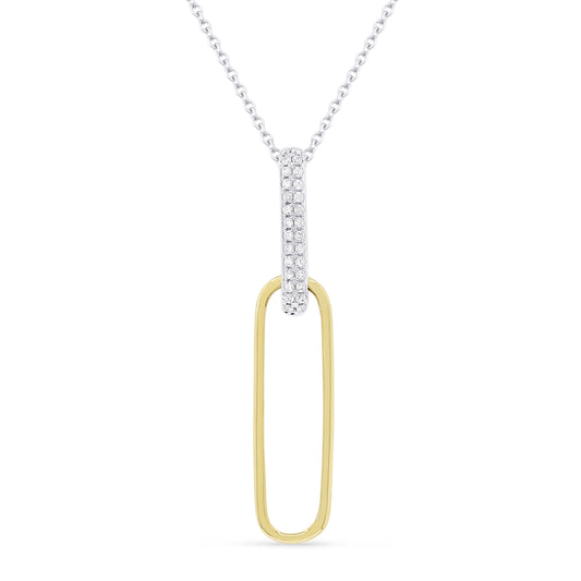 14 Kart Two Tone Paper Clip with Diamonds Pendant