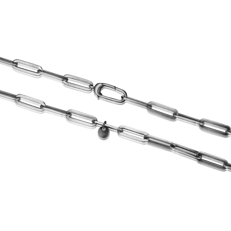 Italian Chain Brushed Gunmetal Paper Clip Necklace - 24"