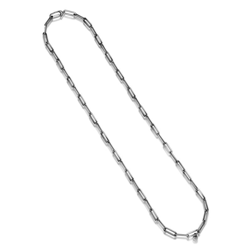 Italian Chain Brushed Gunmetal Paper Clip Necklace - 24"