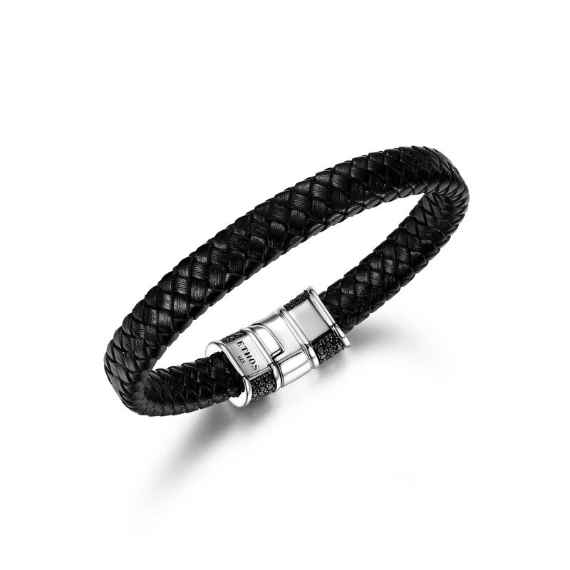 Rhodium Plated Gunmetal Sterling Silver and Black Sapphire Bracelet