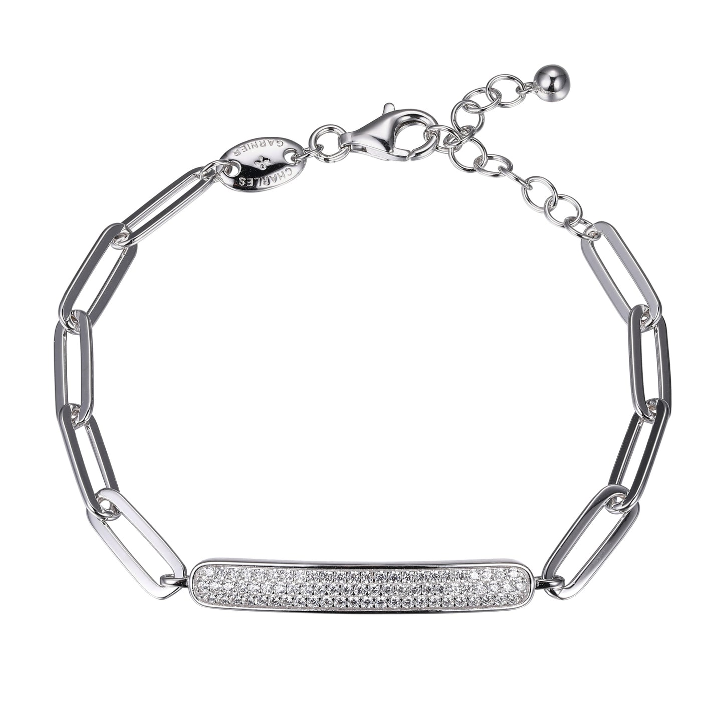 Sterling Silver Bracelet With Pave CZ Bar