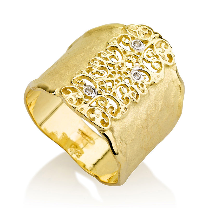 14 Karat Yellow Gold Filigree Cuff Ring