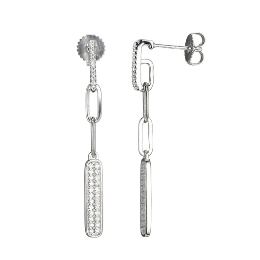 Sterling Silver Hanging Earring With CZ Bar