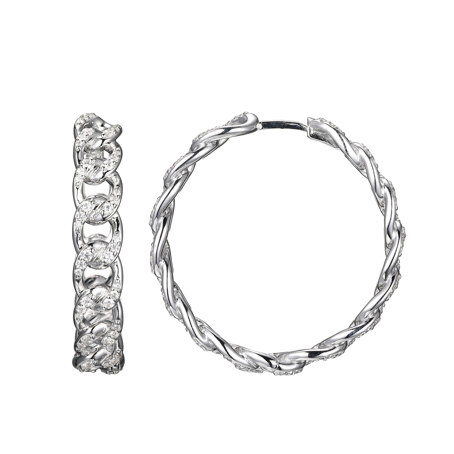 Sterling Silver Hoop Earrings with CZ,