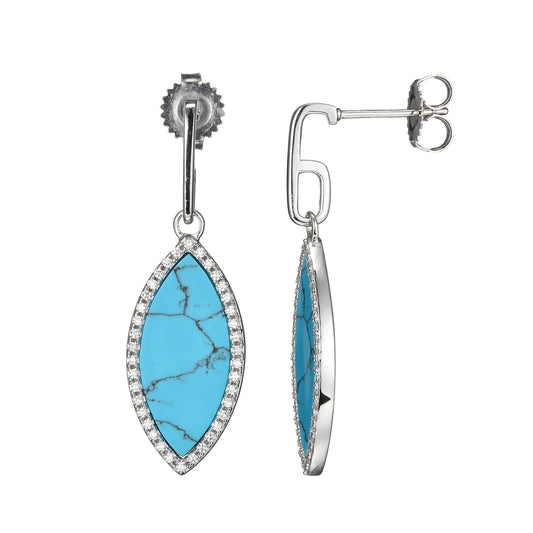 Sterling Silver Earrings With Hanging Synthetic Turquoise
