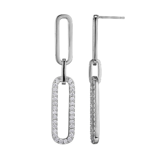 Sterling Silver Paperclip Earrings with CZ