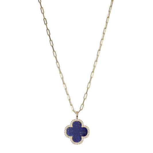 Sterling Silver Gold Plated Necklace with Lapis Clover
