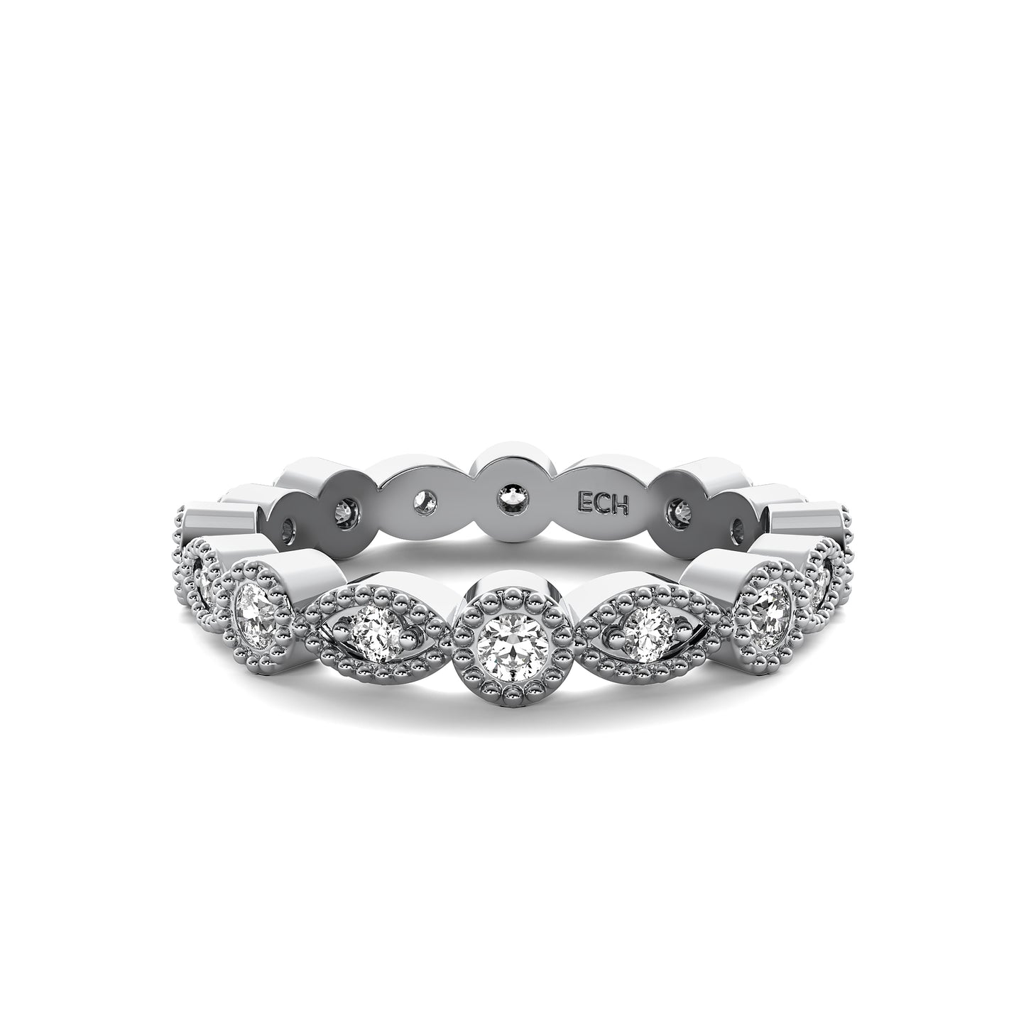 Round Channel Beaded Eternity Band