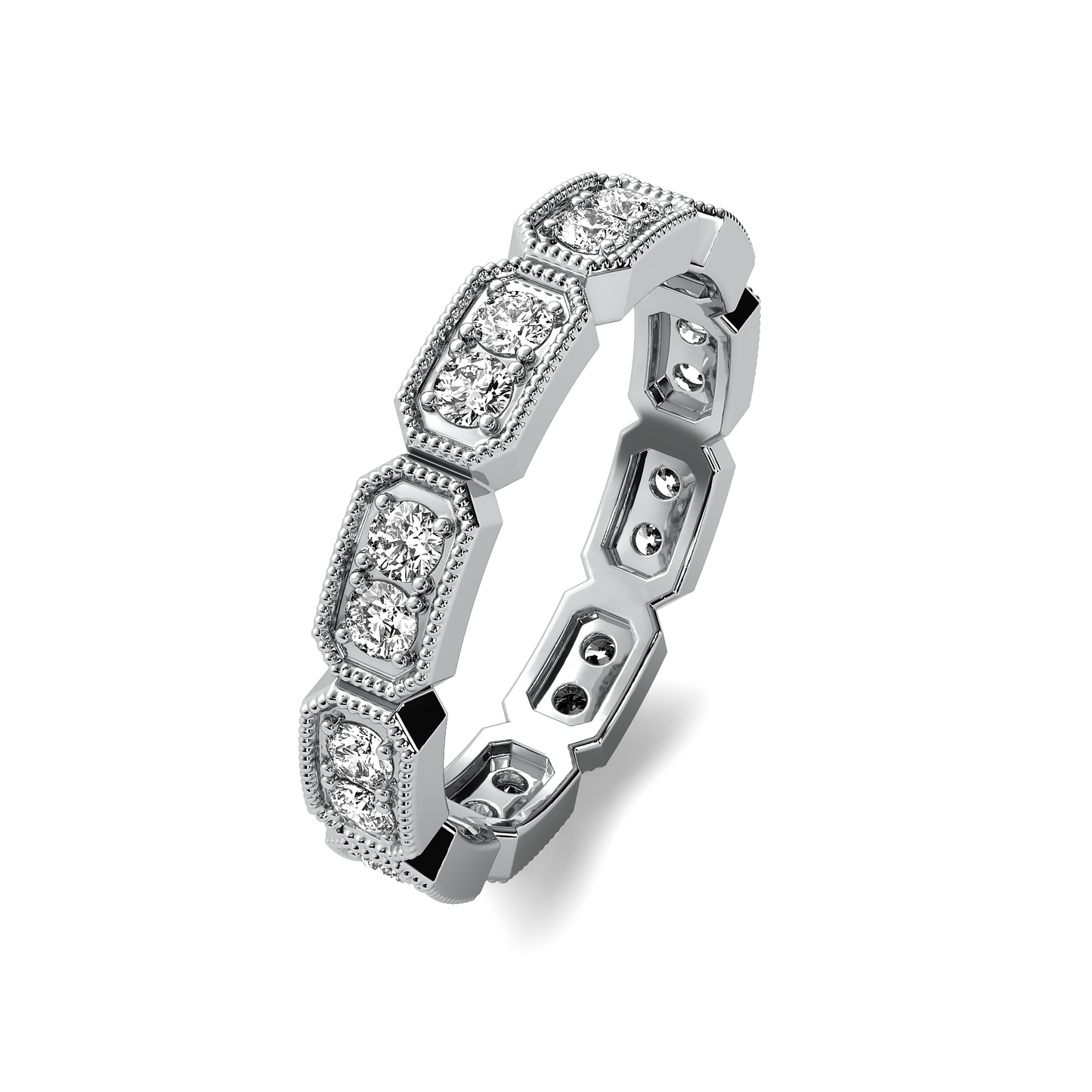 Round Channel Beaded Eternity Band