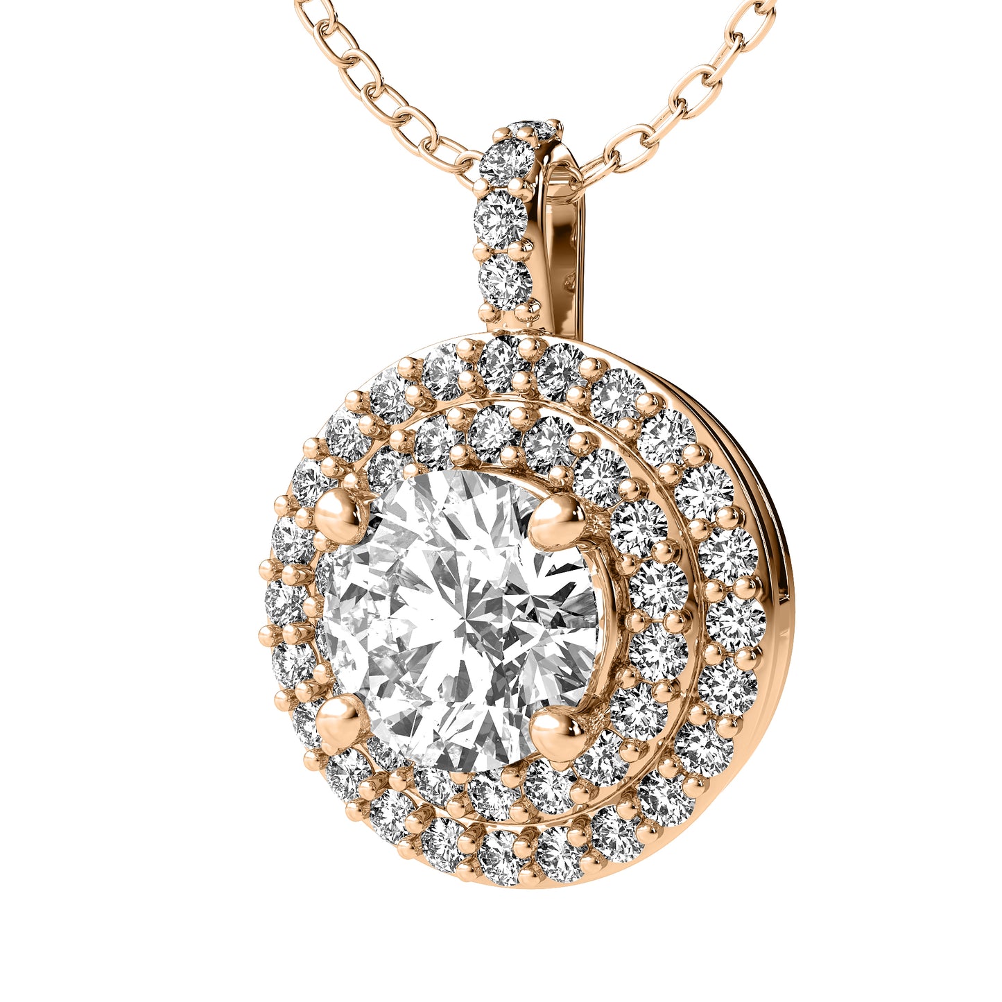 Round Diamond Pendant With Double Halo