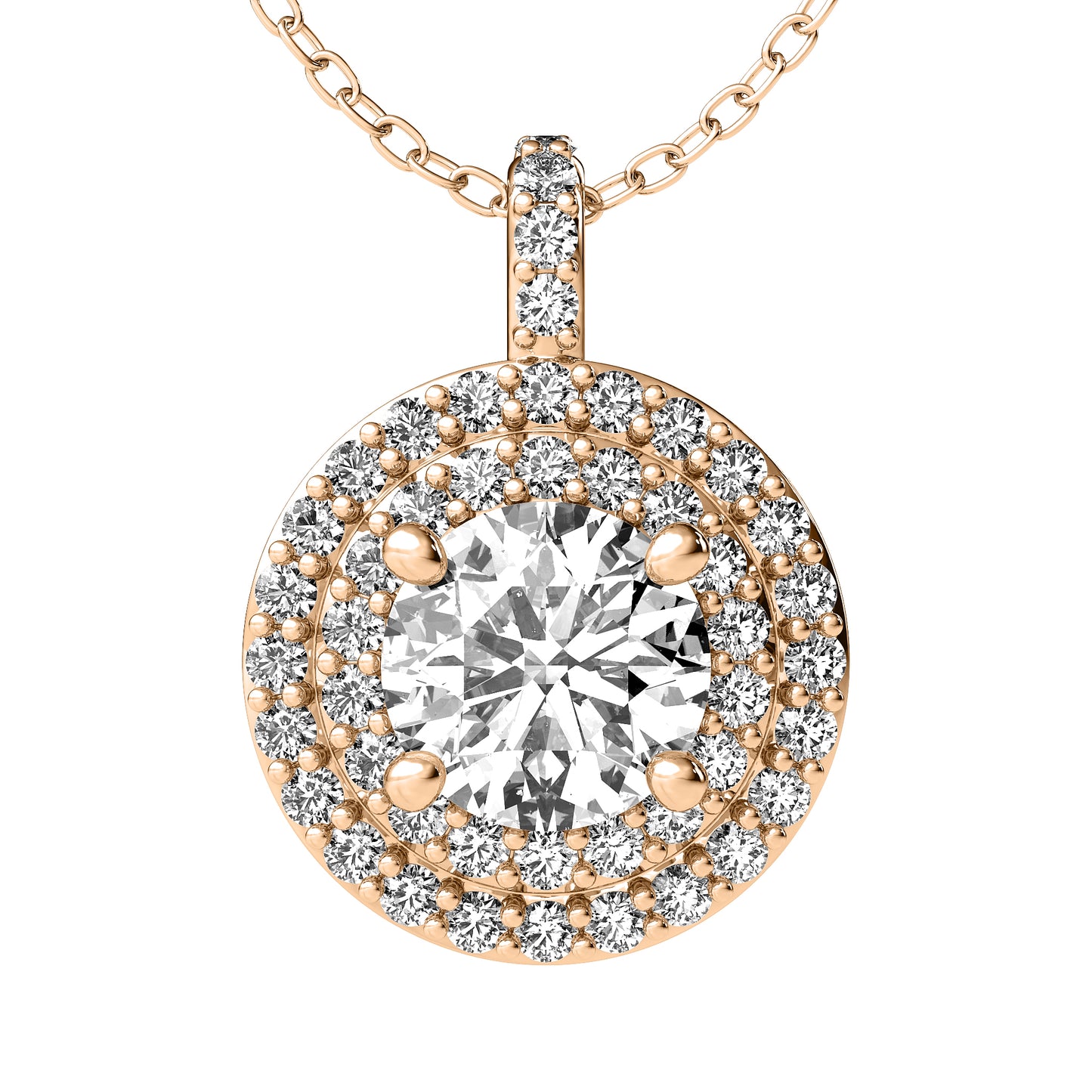 Round Diamond Pendant With Double Halo