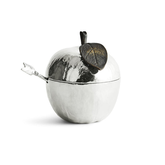 Apple Honey Pot w/ Spoon Nickelplate