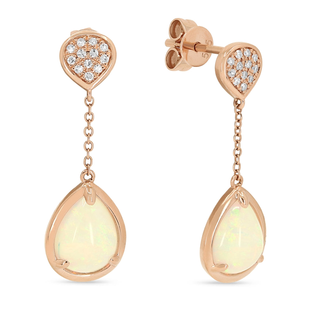 14 Karat Rose Gold Hanging Earrings With Opal