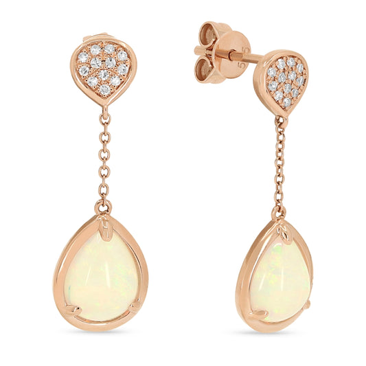 14 Karat Rose Gold Hanging Earrings With Opal