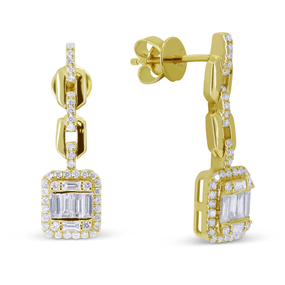 14 Karat Yellow Gold Dangling Earrings With Diamonds