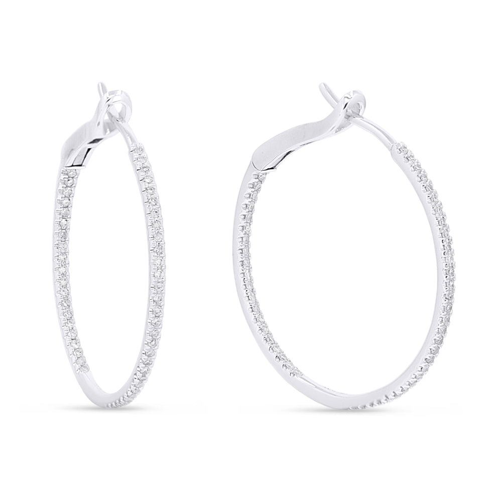 14 Karat White Gold Thin In and Out Hoops