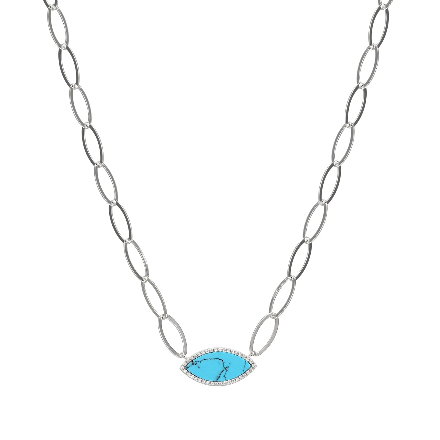 Sterling Silver Necklace With Synthetic Turquoise