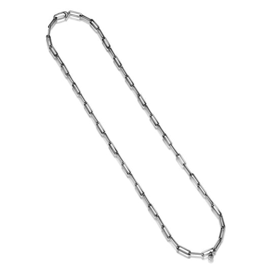 Italian Chain Brushed Gunmetal Paper Clip Necklace - 24"