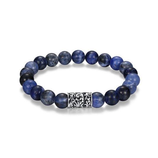 Rhodium Plated Sterling Silver and Sodalite Bracelet