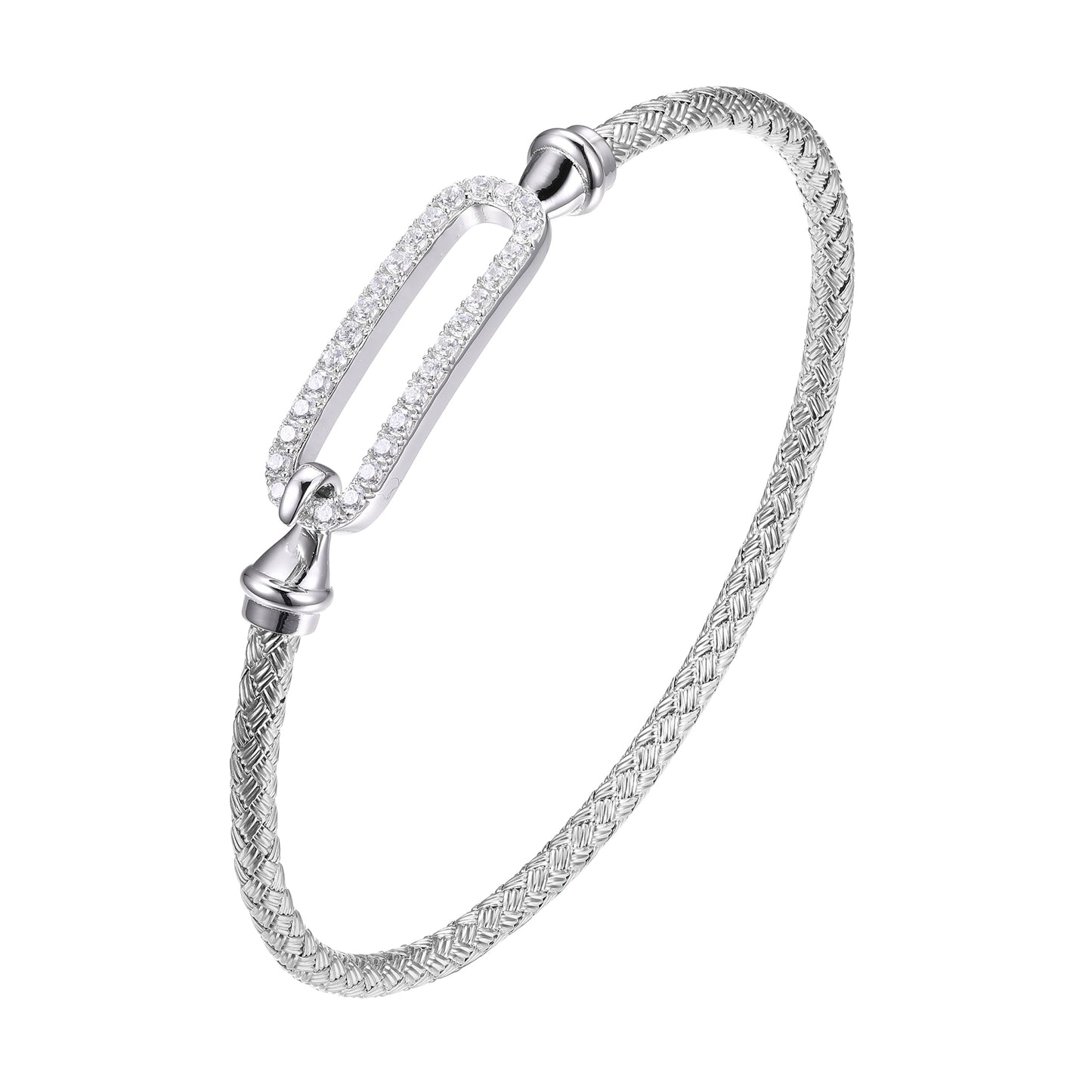 Sterling Silver 3mm Mesh Hook Bangle with CZ Link