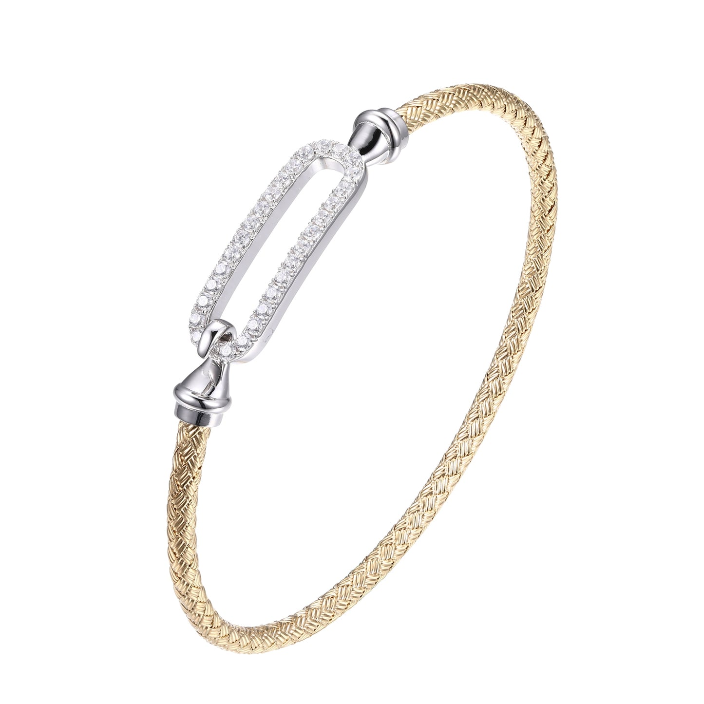 Sterling Silver Gold Plated Hook Bangle with CZ Link