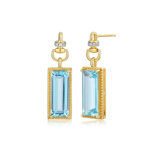 Sterling Silver Gold Plated Earrings With Sky Blue Topaz