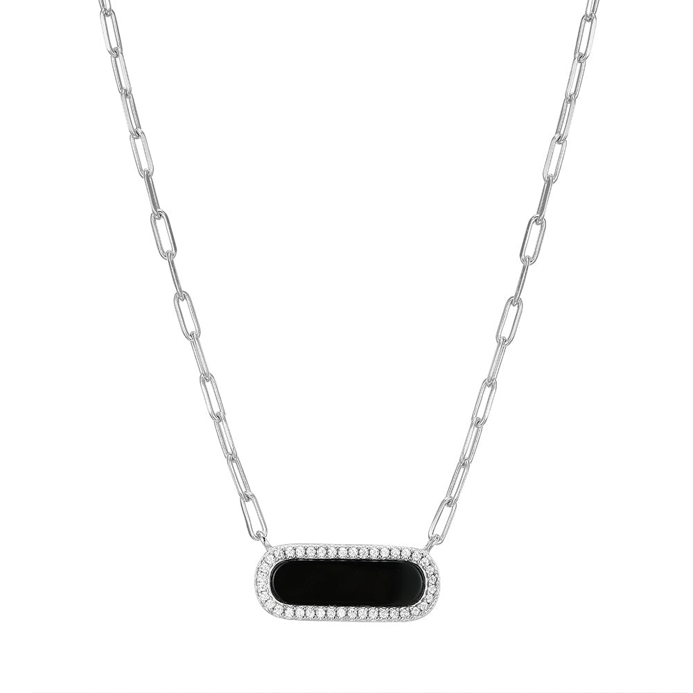 Sterling Silver Necklace with Onyx Bar
