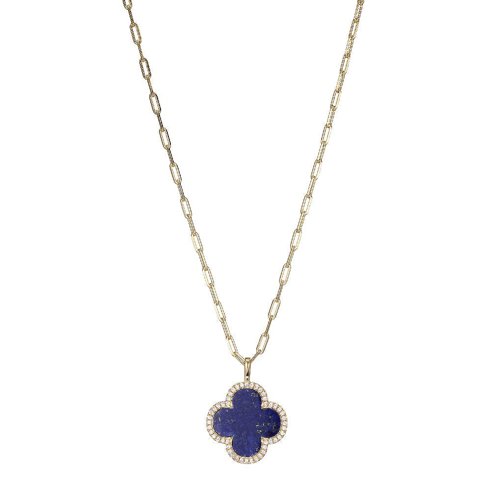 Sterling Silver Necklace with Lapis Clover