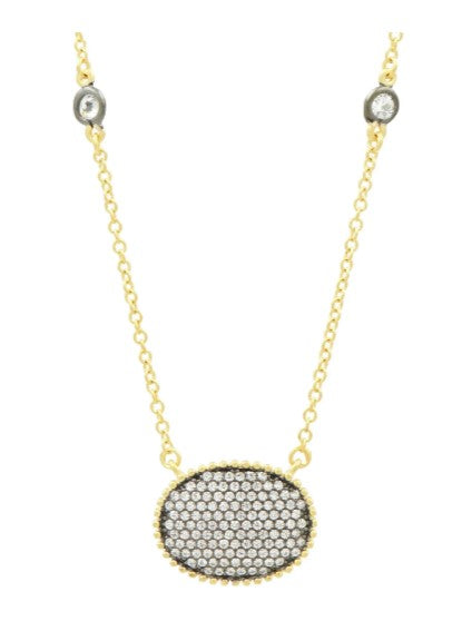Signature Pavé Oval Disc Pendant - Gold Plated