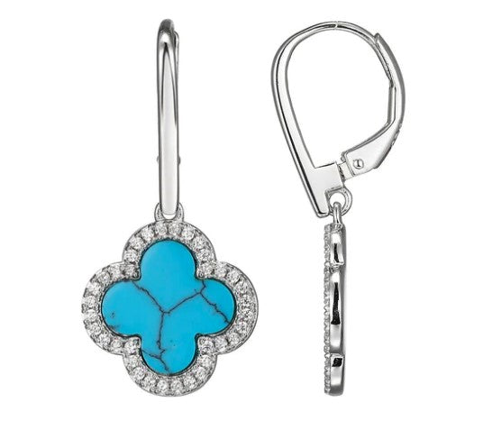 Sterling Silver Earrings with Clover Synthetic Turquoise